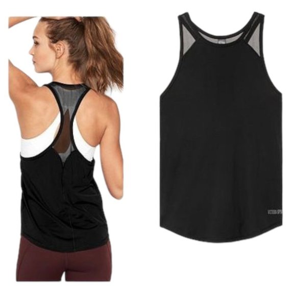 Victoria's Secret Sport  Tank Top High Neck Mesh Black Sleeveless Size Medium - Picture 2 of 6
